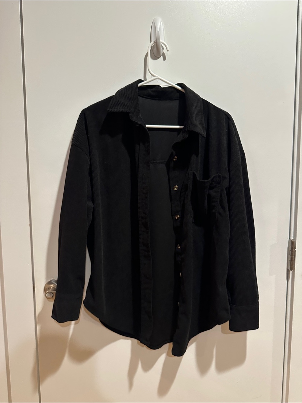 Black Corduroy Button-Up Shirt Oversized